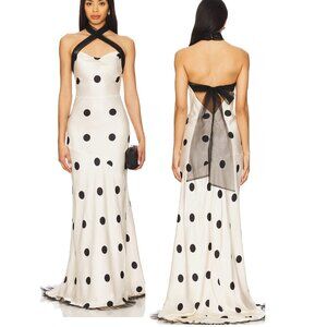 NEW FOR LOVE AND LEMONS DOROTHY DOT GOWN DRESS IN CREAM & BLACK SIZE M